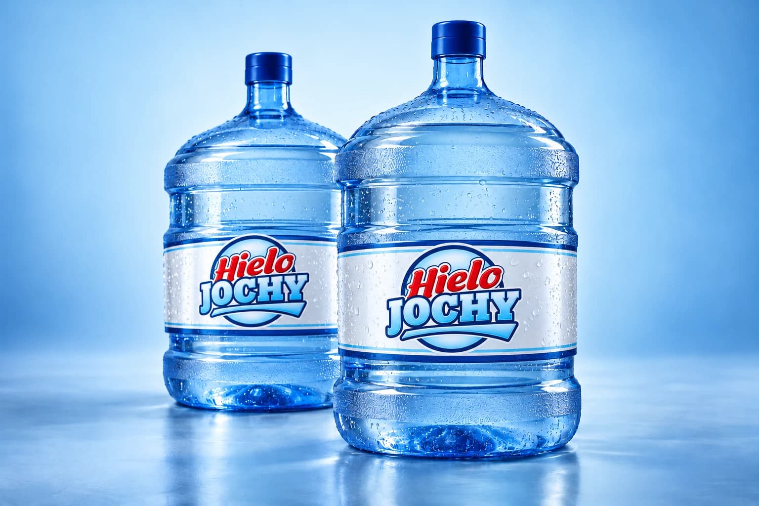 Botellones de agua con etiquetas de Hielo Jochy